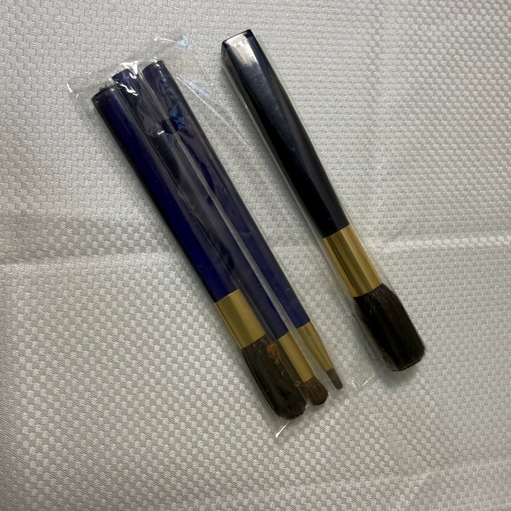 Estee Lauder Makeup Brush Lot 4 Navy Blue Black Gold Handle New Sealed